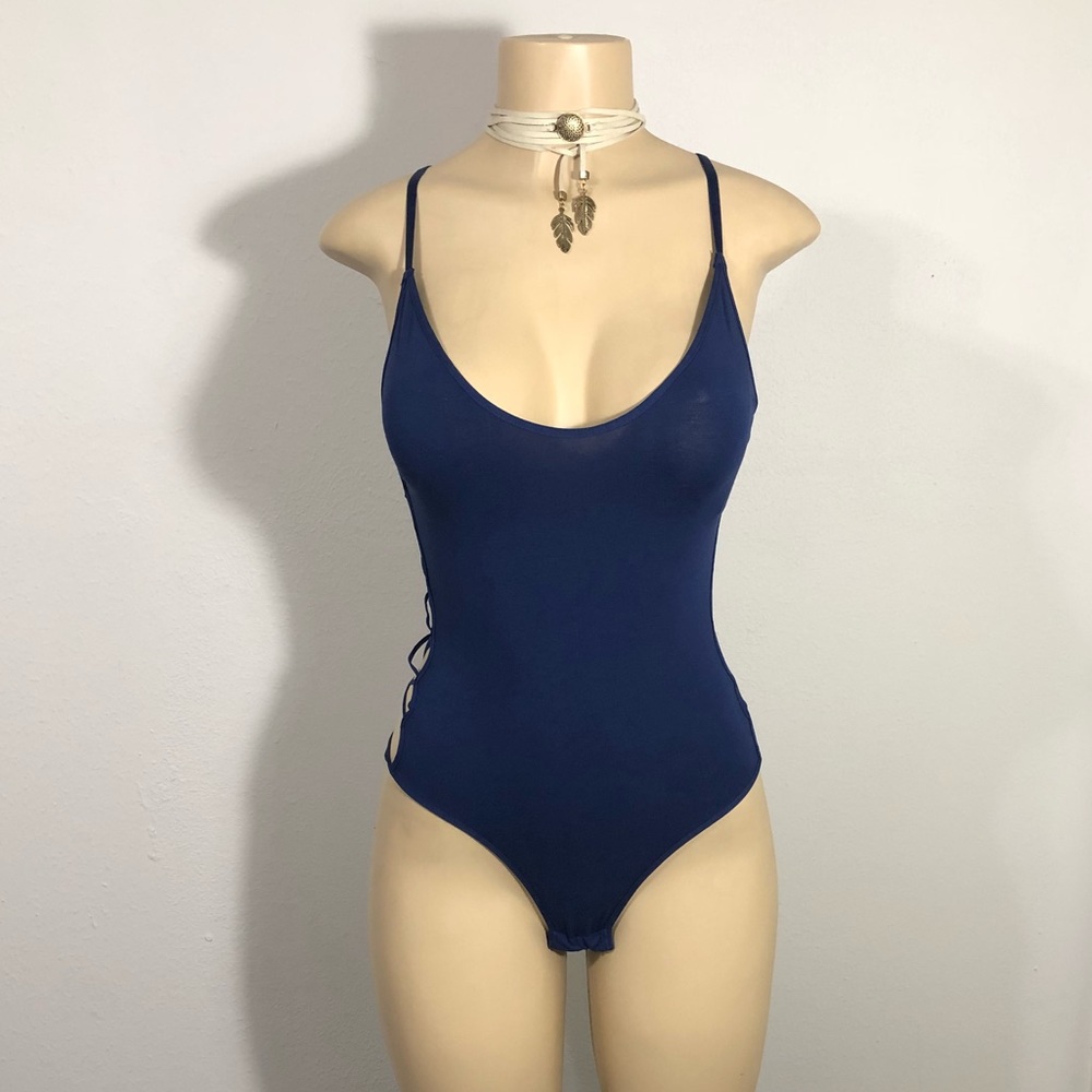 NWT Sam Edelman strappy side bodysuit, blue